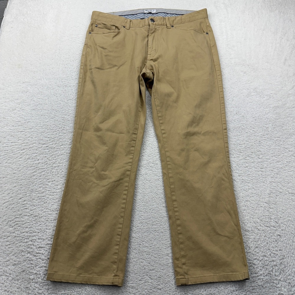 Peter Millar Men 35 Tan Khaki Cotton Modal Stretch 5 Pocket Straight Pants 35x28